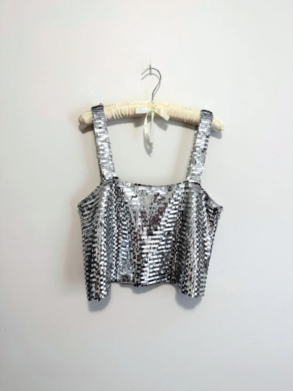 Zara Silver Disco Crop Tank Top L - Picture 2 of 4